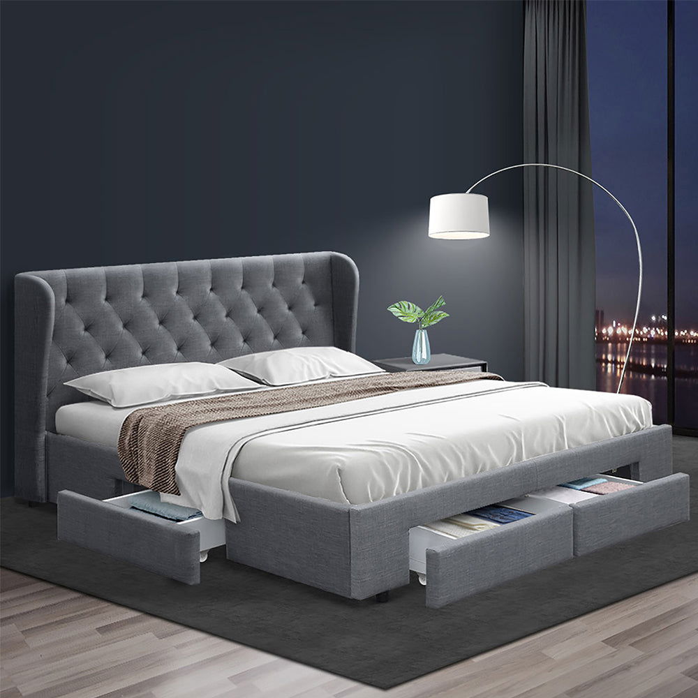 Artiss Bed Frame Queen Size with 4 Drawers Grey MILA - Cosy Abode