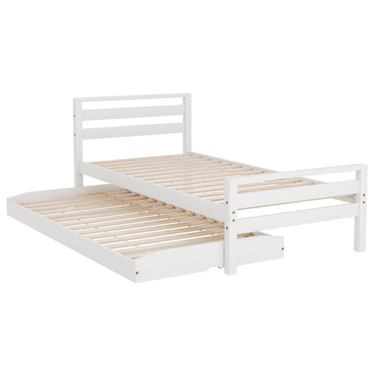 Artiss Bed Frame Single Size 2-in-1 Trundle Wooden White AVIS - Cosy Abode