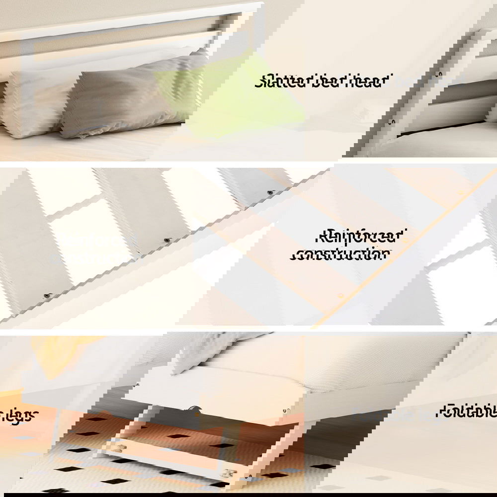 Artiss Bed Frame Single Size 2-in-1 Trundle Wooden White AVIS - Cosy Abode