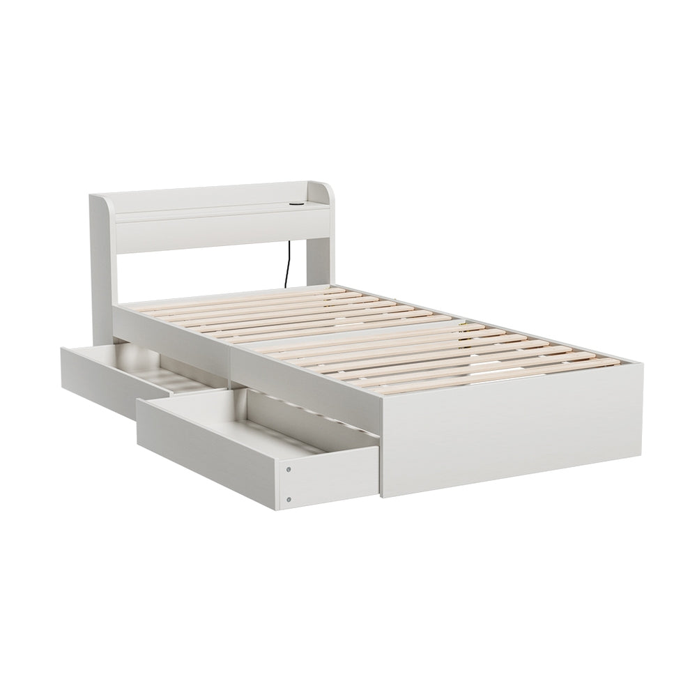 Artiss Bed Frame Single Size Mattress Base wtih Charging Ports 2 Storage Drawers - Cosy Abode