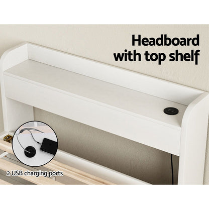 Artiss Bed Frame Single Size Mattress Base wtih Charging Ports 2 Storage Drawers - Cosy Abode