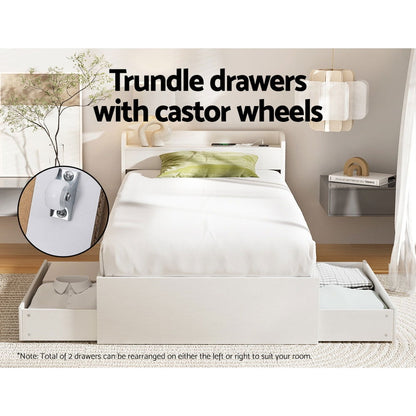 Artiss Bed Frame Single Size Mattress Base wtih Charging Ports 2 Storage Drawers - Cosy Abode