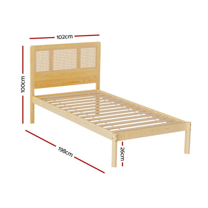 Artiss Bed Frame Single Size Rattan Wooden RITA - Cosy Abode