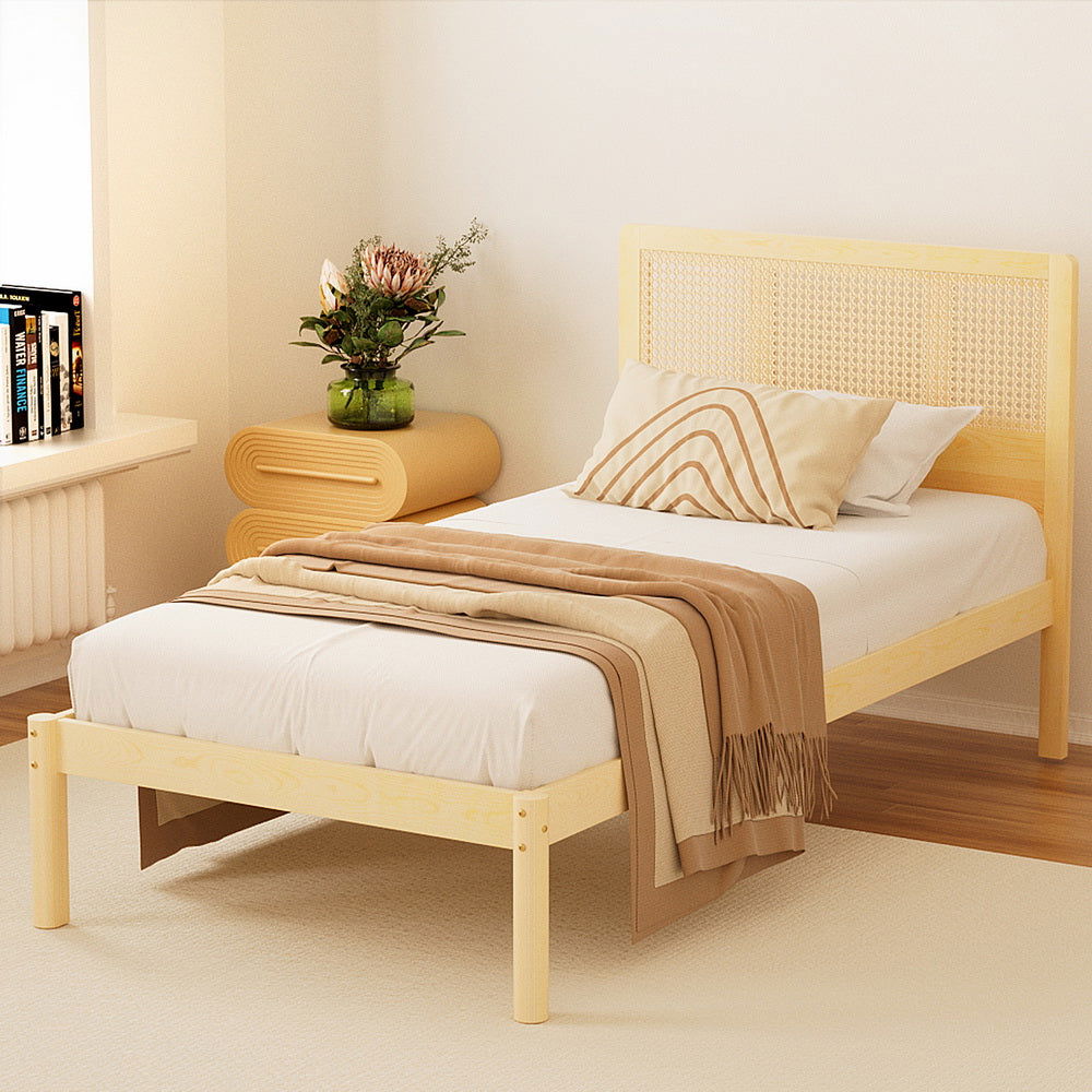 Artiss Bed Frame Single Size Rattan Wooden RITA - Cosy Abode