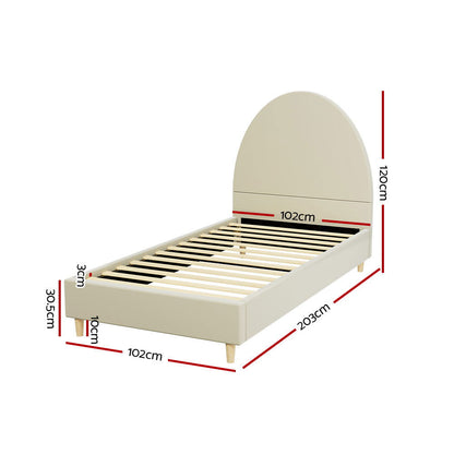 Artiss Bed Frame Single Size Velvet Cream ELLA - Cosy Abode