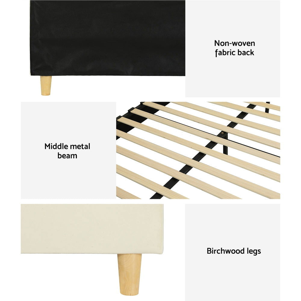 Artiss Bed Frame Single Size Velvet Cream ELLA - Cosy Abode