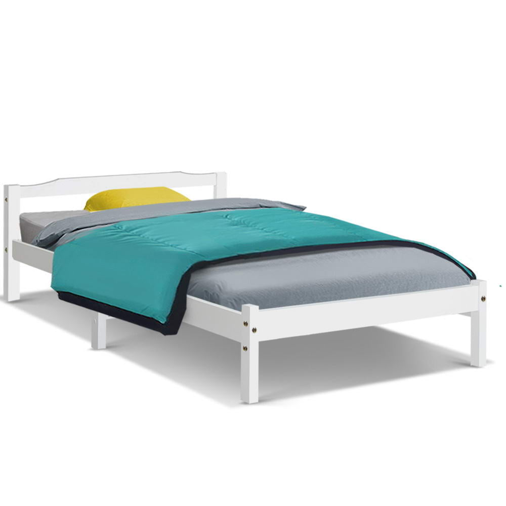Artiss Bed Frame Single Size Wooden White LEXI - Cosy Abode