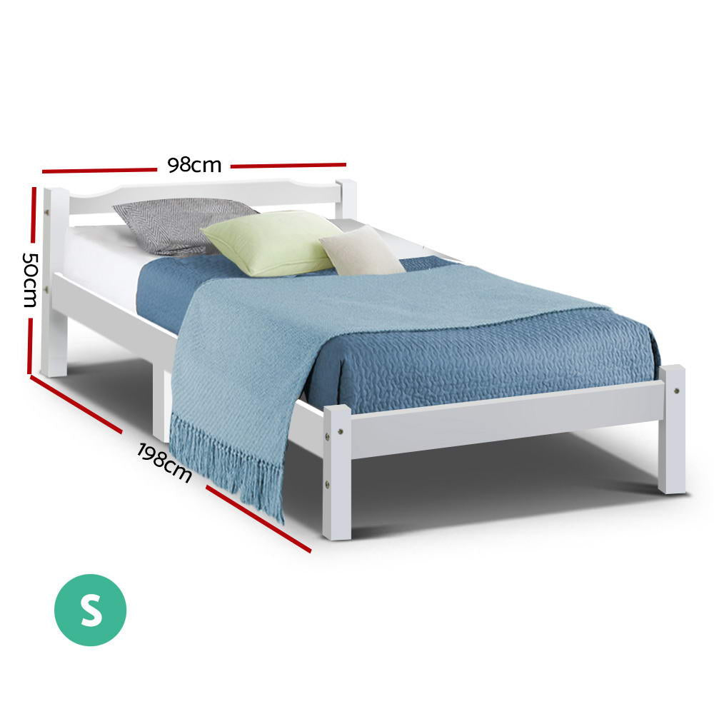 Artiss Bed Frame Single Size Wooden White LEXI - Cosy Abode