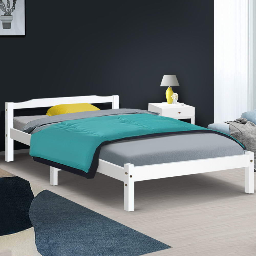 Artiss Bed Frame Single Size Wooden White LEXI - Cosy Abode