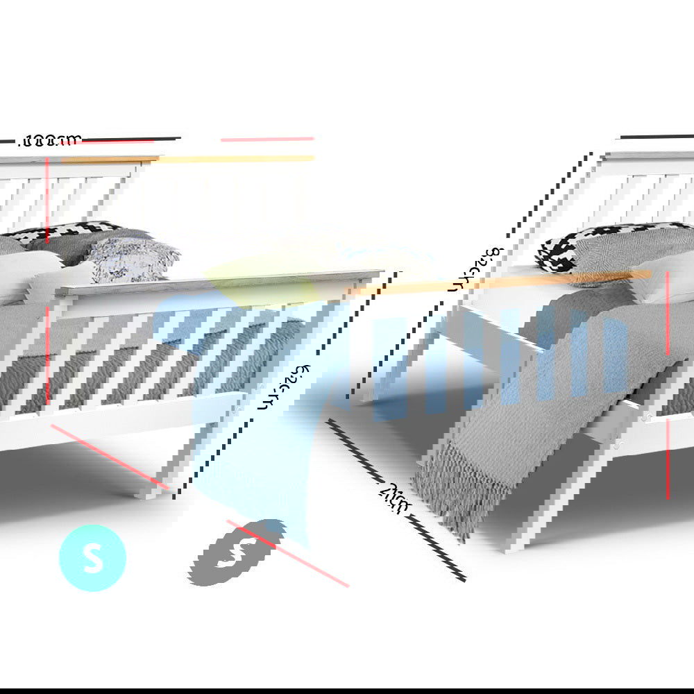 Artiss Bed Frame Single Size Wooden White PONY - Cosy Abode