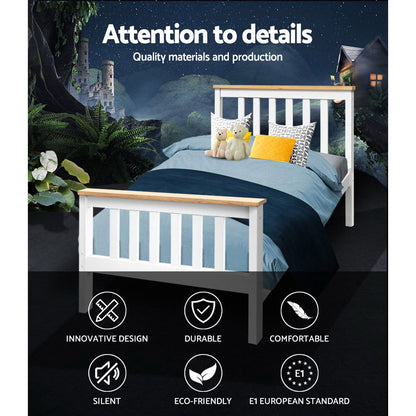 Artiss Bed Frame Single Size Wooden White PONY - Cosy Abode
