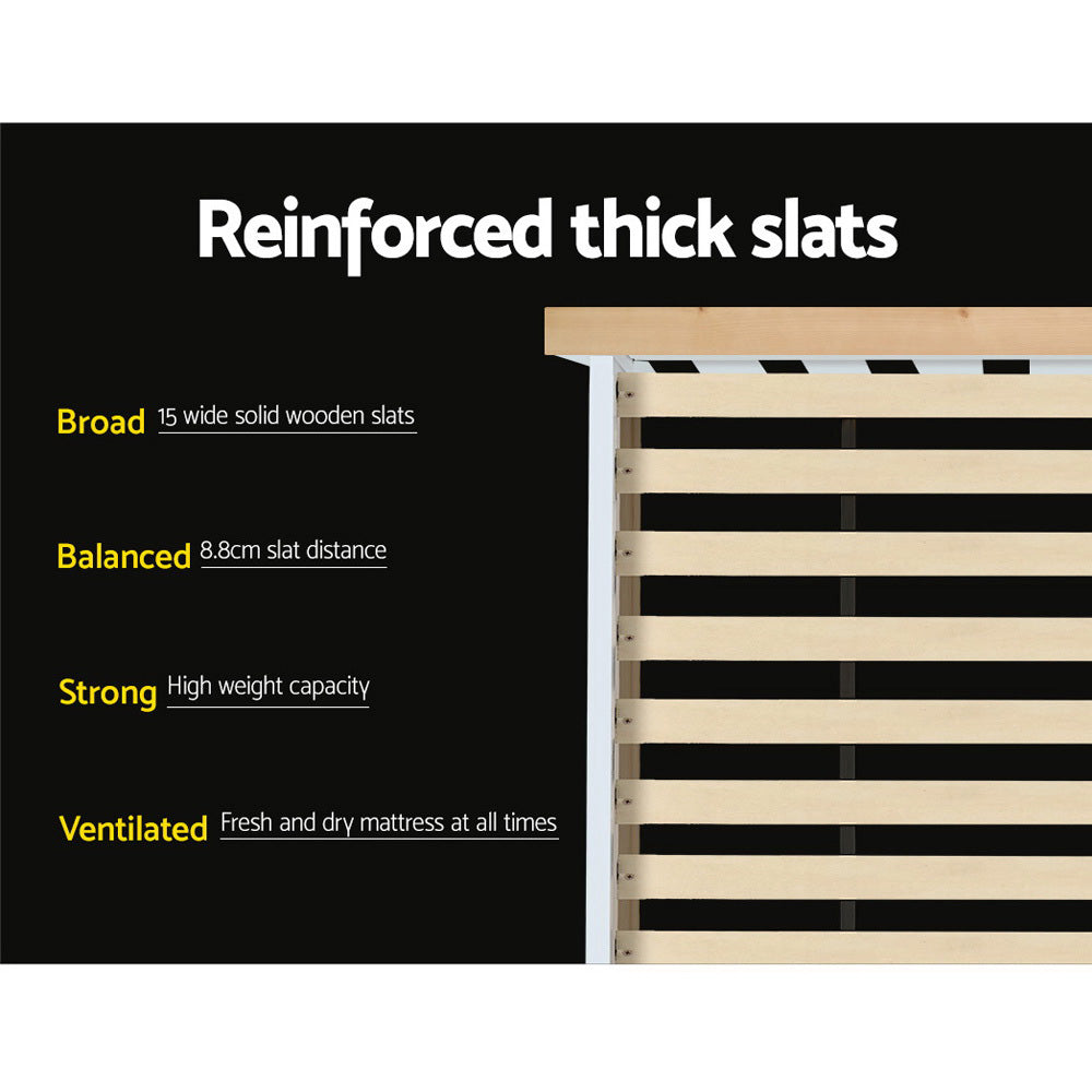 Artiss Bed Frame Single Size Wooden White PONY - Cosy Abode