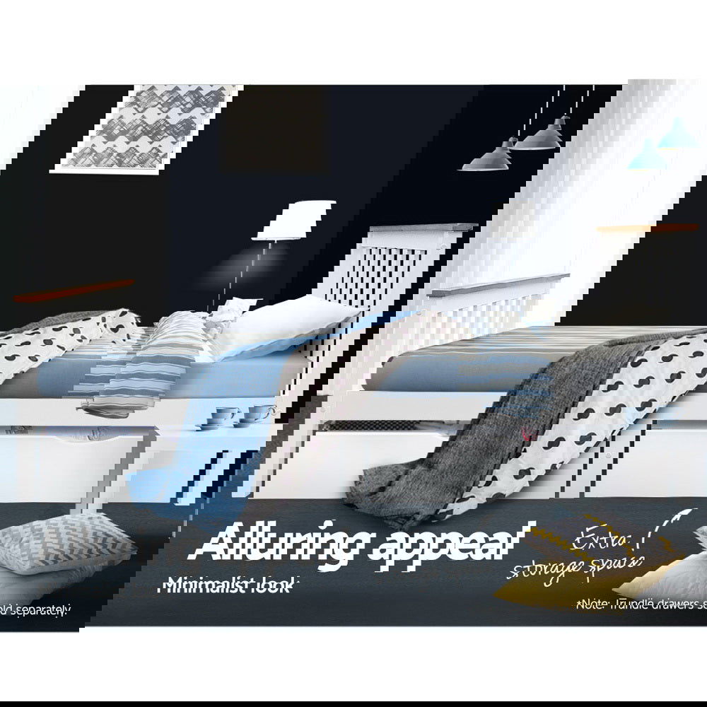 Artiss Bed Frame Single Size Wooden White PONY - Cosy Abode