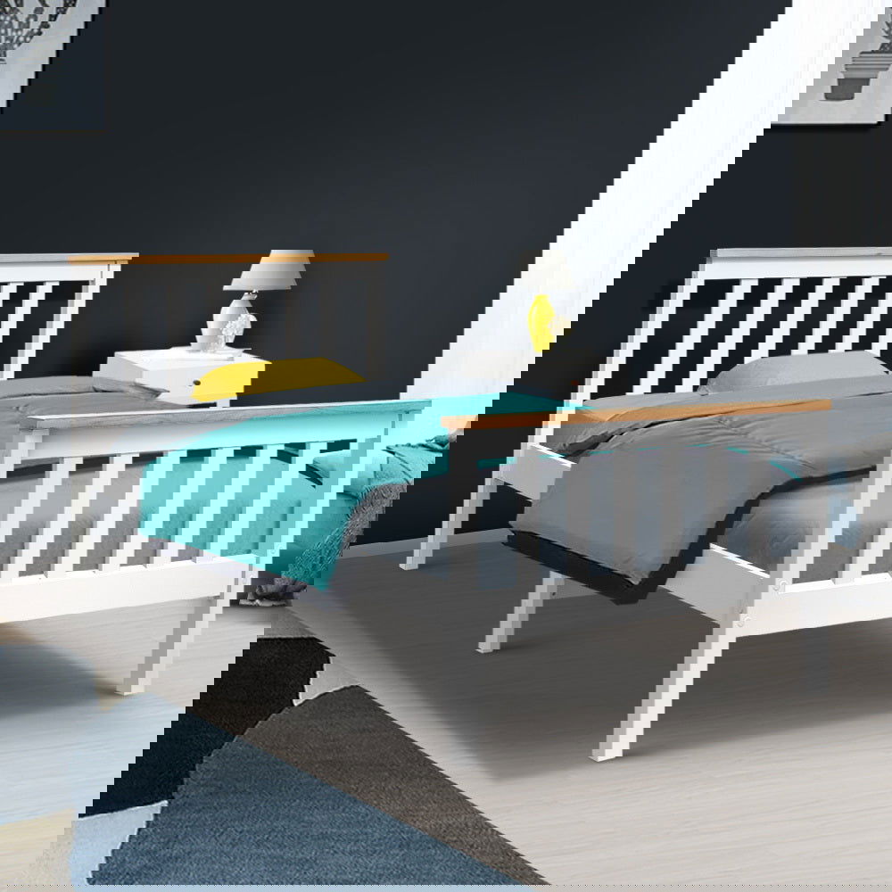 Artiss Bed Frame Single Size Wooden White PONY - Cosy Abode