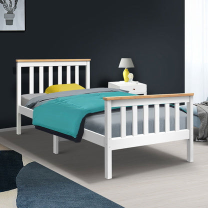 Artiss Bed Frame Single Size Wooden White PONY - Cosy Abode