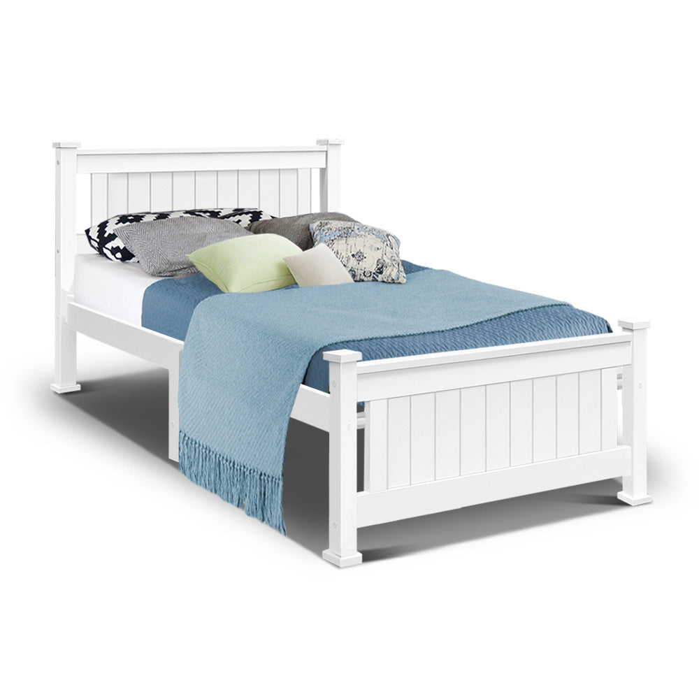 Artiss Bed Frame Single Size Wooden White RIO - Cosy Abode