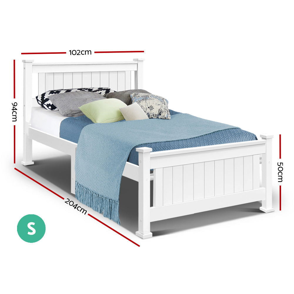 Artiss Bed Frame Single Size Wooden White RIO - Cosy Abode