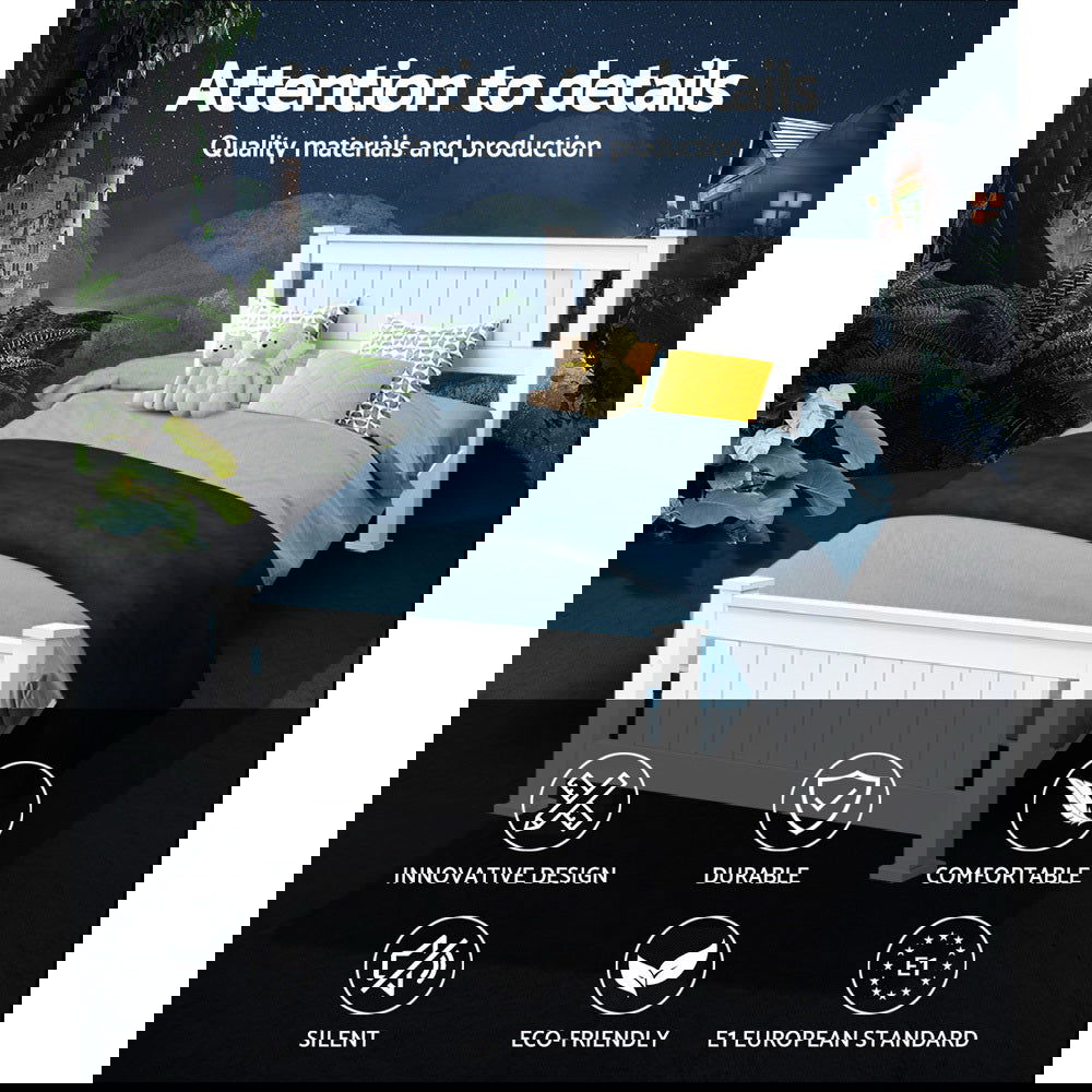 Artiss Bed Frame Single Size Wooden White RIO - Cosy Abode