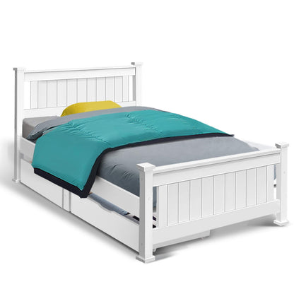 Artiss Bed Frame Single Size Wooden with 2 Drawers White RIO - Cosy Abode