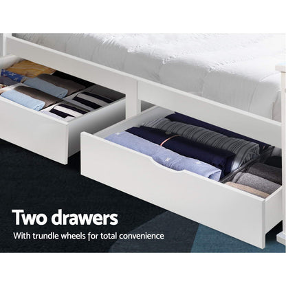 Artiss Bed Frame Single Size Wooden with 2 Drawers White RIO - Cosy Abode