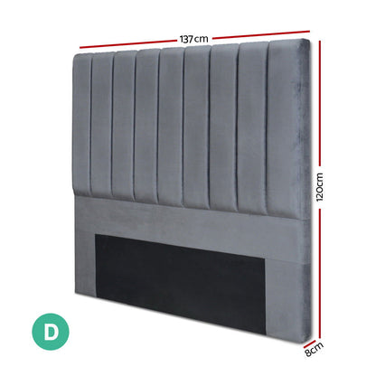 Artiss Bed Head Headboard Double Velvet - VELA Grey - Cosy Abode