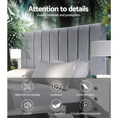 Artiss Bed Head Headboard Double Velvet - VELA Grey - Cosy Abode