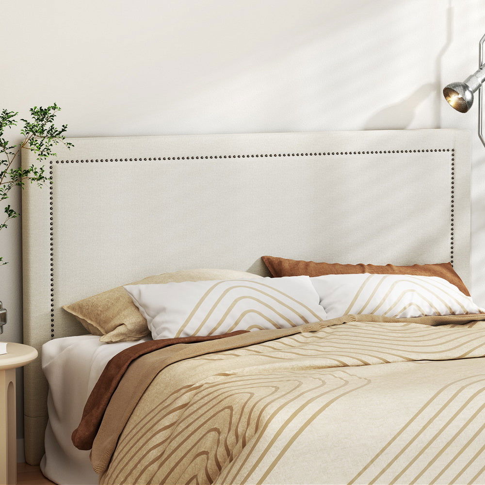 Artiss Bed Head Headboard King Fabric - RIVE Beige White - Cosy Abode