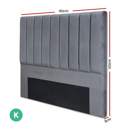 Artiss Bed Head Headboard King Velvet - VELA Grey - Cosy Abode