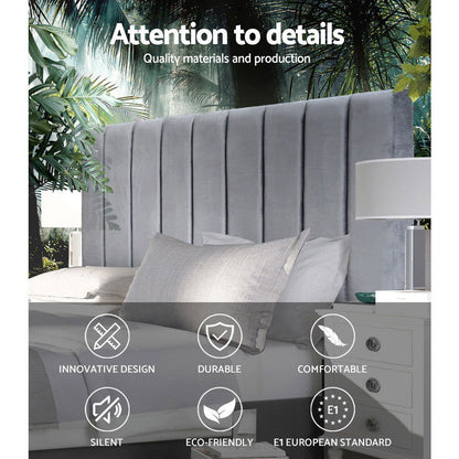 Artiss Bed Head Headboard King Velvet - VELA Grey - Cosy Abode