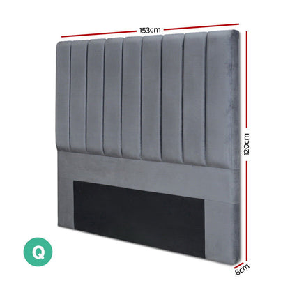 Artiss Bed Head Headboard Queen Velvet - VELA Grey - Cosy Abode