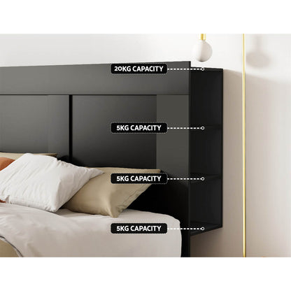 Artiss Bed Head Headboard Queen with Shelves - CABI Black - Cosy Abode