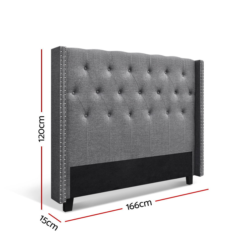 Artiss Bed Head Queen Size Fabric - LUCA Grey - Cosy Abode