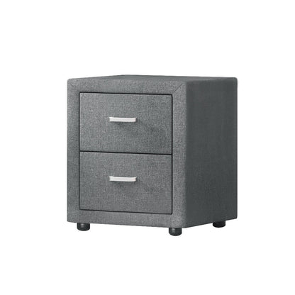 Artiss Bedside Table 2 Drawers Fabric - CADEN Grey - Cosy Abode