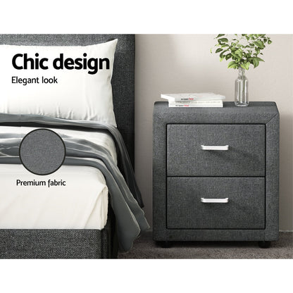 Artiss Bedside Table 2 Drawers Fabric - CADEN Grey - Cosy Abode