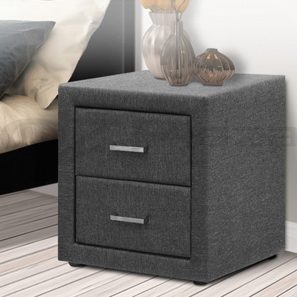 Artiss Bedside Table 2 Drawers Fabric - CADEN Grey - Cosy Abode