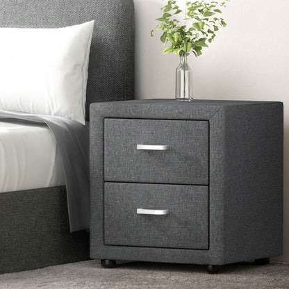 Artiss Bedside Table 2 Drawers Fabric - CADEN Grey - Cosy Abode