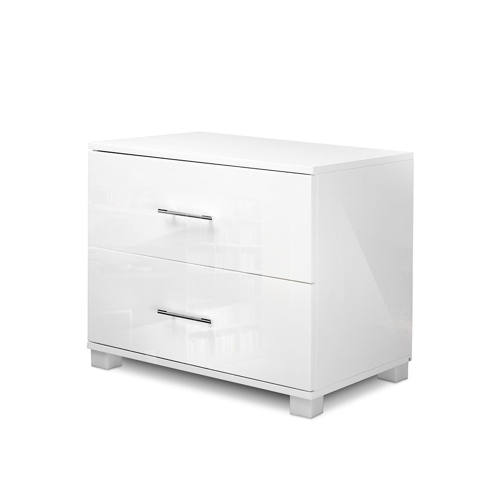 Artiss Bedside Table 2 Drawers High Gloss - White - Cosy Abode