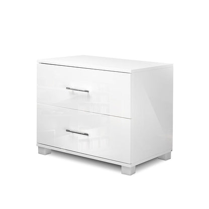 Artiss Bedside Table 2 Drawers High Gloss - White - Cosy Abode
