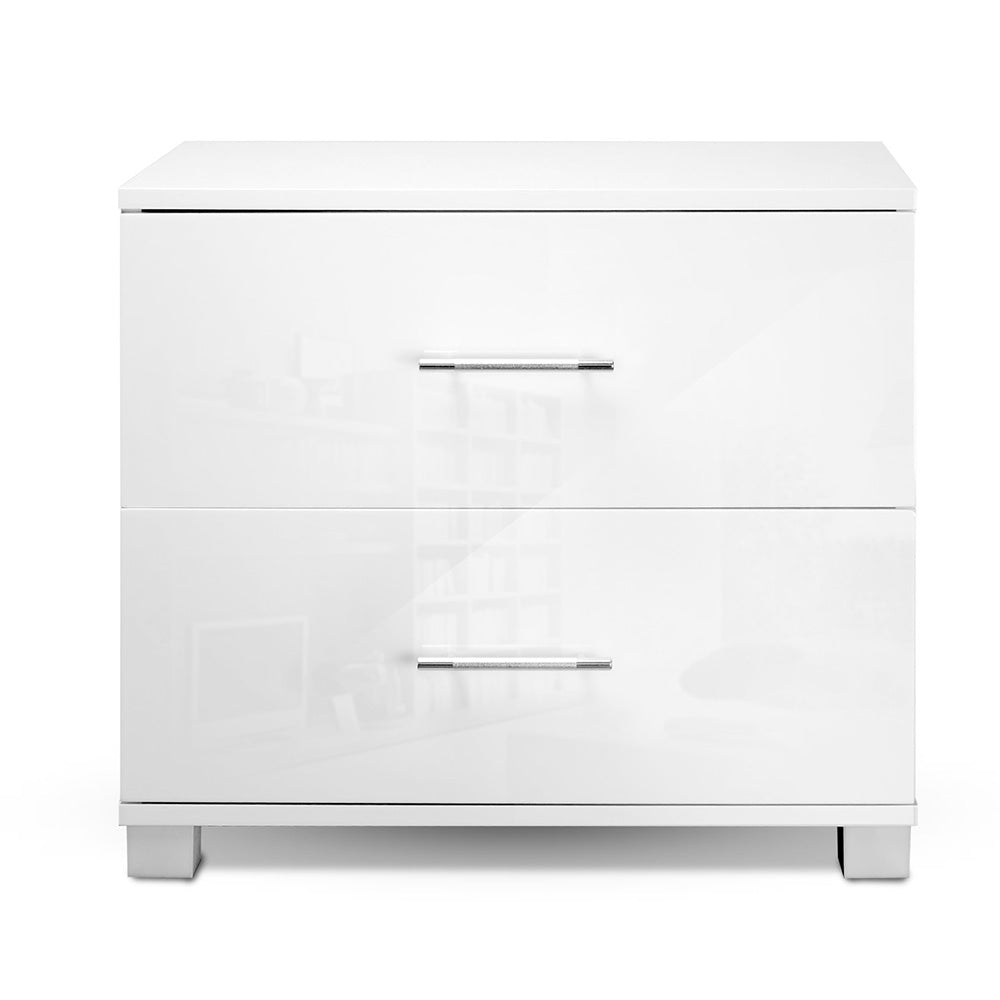 Artiss Bedside Table 2 Drawers High Gloss - White - Cosy Abode
