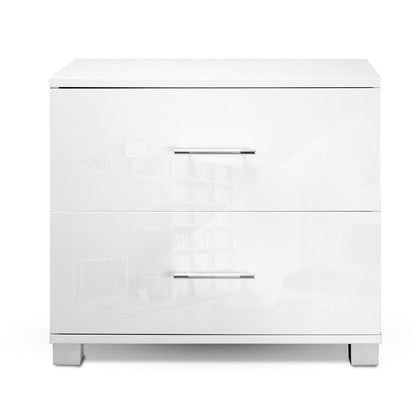 Artiss Bedside Table 2 Drawers High Gloss - White - Cosy Abode