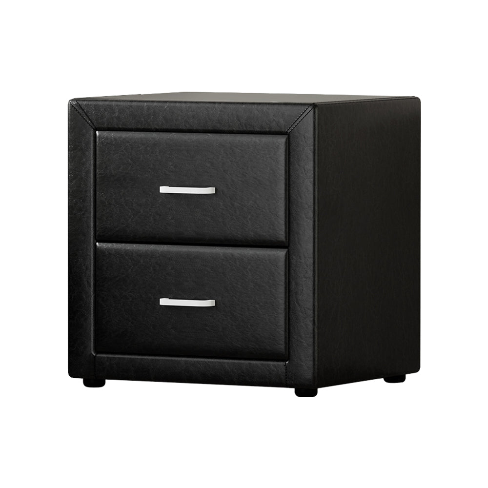 Artiss Bedside Table 2 Drawers Side Table Leather - CADEN Black - Cosy Abode
