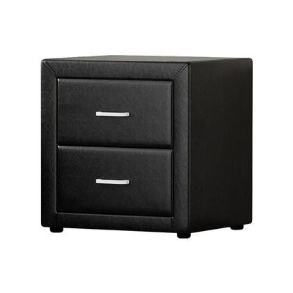 Artiss Bedside Table 2 Drawers Side Table Leather - CADEN Black - Cosy Abode