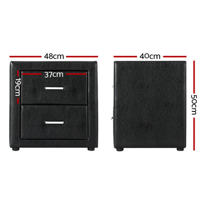 Artiss Bedside Table 2 Drawers Side Table Leather - CADEN Black - Cosy Abode