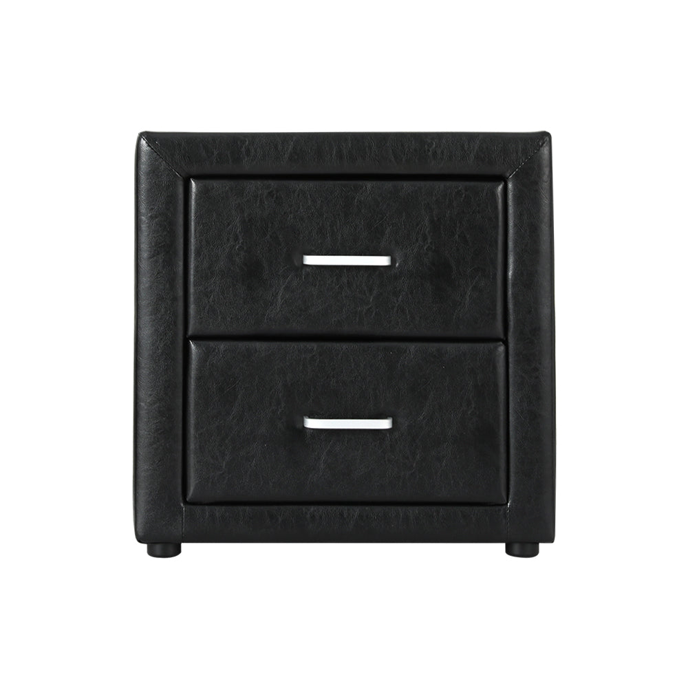 Artiss Bedside Table 2 Drawers Side Table Leather - CADEN Black - Cosy Abode