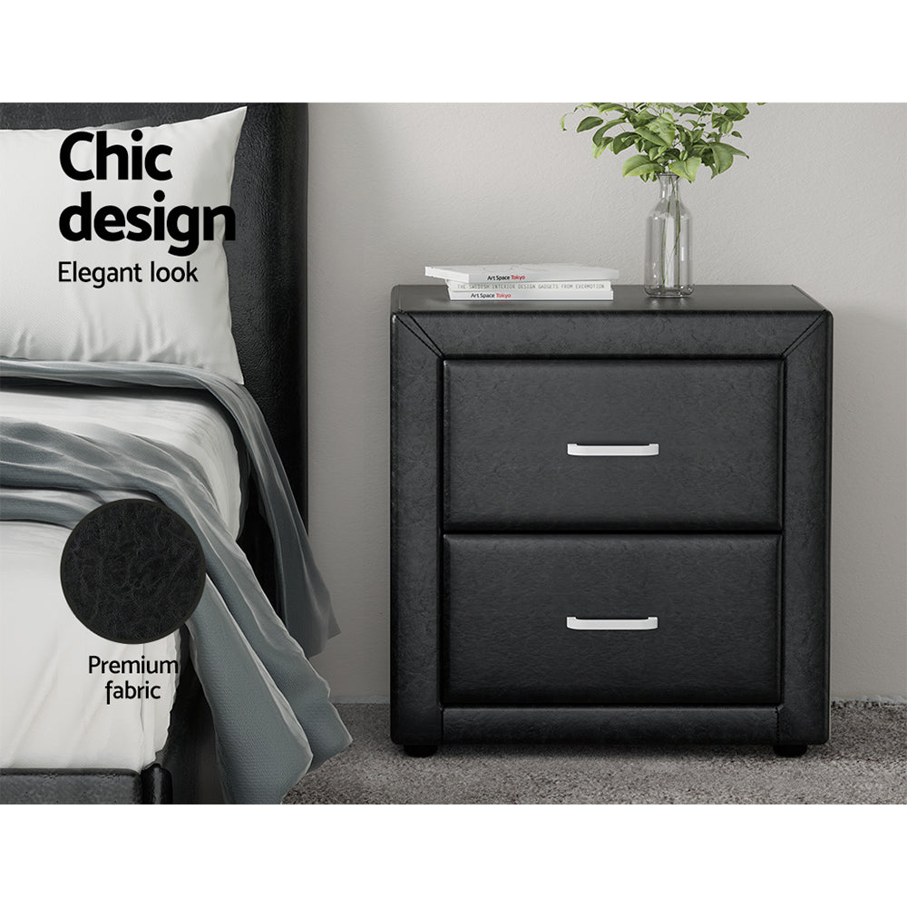Artiss Bedside Table 2 Drawers Side Table Leather - CADEN Black - Cosy Abode