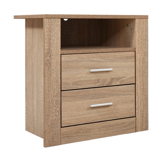 Artiss Bedside Table 2 Drawers with Shelf - TARA Oak - Cosy Abode