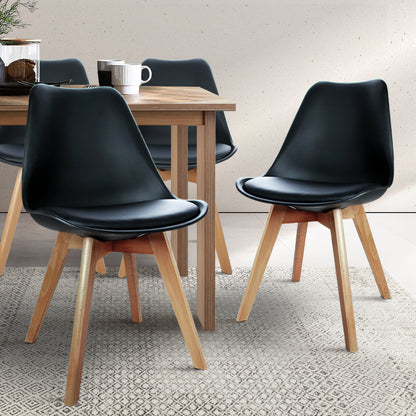 Artiss Dining Chairs Set of 4 Leather Plastic DSW Replica Wooden Black - Cosy Abode