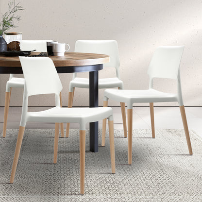 Artiss Dining Chairs Set of 4 Plastic Wooden Stackable White - Cosy Abode