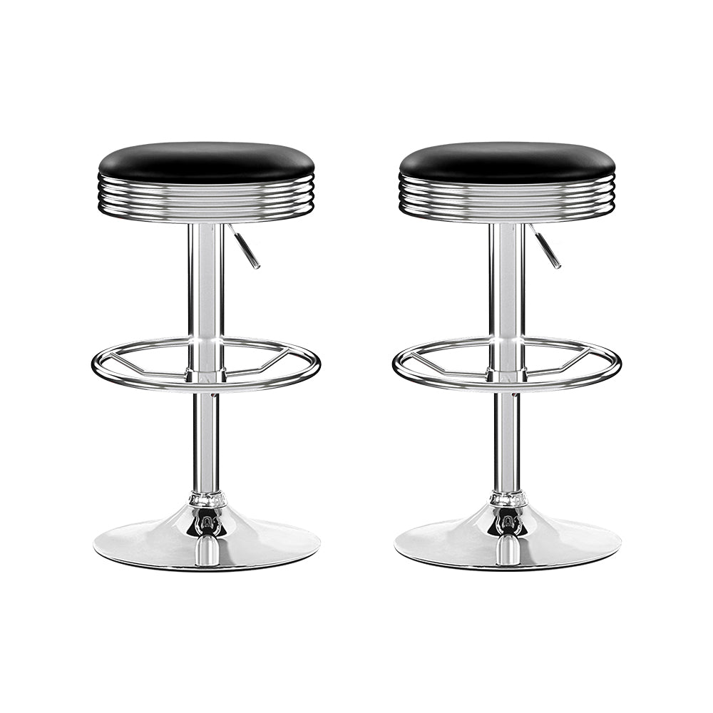 Artiss Set of 2 Backless PU Leather Bar Stools - Black and Chrome - Cosy Abode