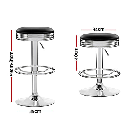 Artiss Set of 2 Backless PU Leather Bar Stools - Black and Chrome - Cosy Abode